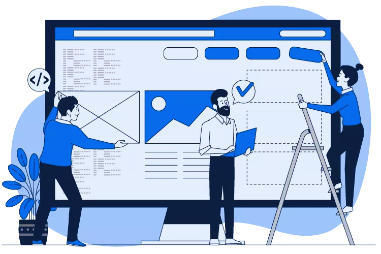 Equipe trabalhando na criação de um site moderno