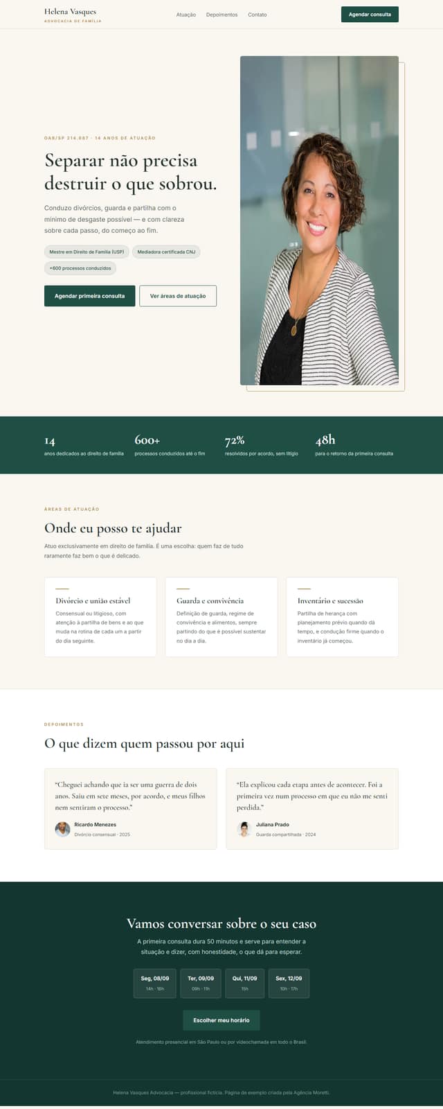 Página de exemplo do modelo Perfil profissional